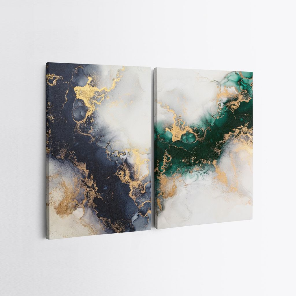 Falikép szett, 2 db, felhőszerű mintával, arany - kék - zöld, 70x100 cm - Butopêa akciós termékkép 1
